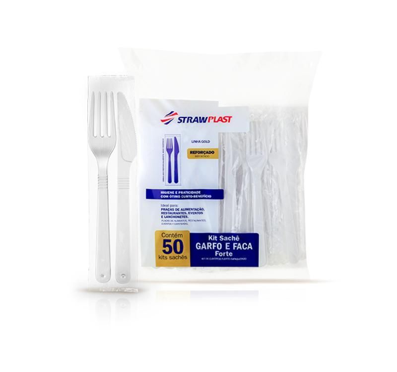 Straw Garfo x Faca Kit Forte Branco com 50 unidades